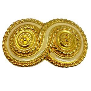 Vintage Day Lor Gold Belt Buckle 1980s Byzantine Etruscan Cream Enamel Chunky